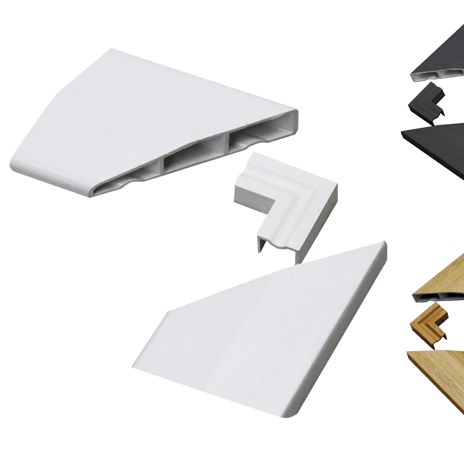 White Satin Sample Pack of Roomline uPVC Plastic Modern Chamfered Architrave – White Satin