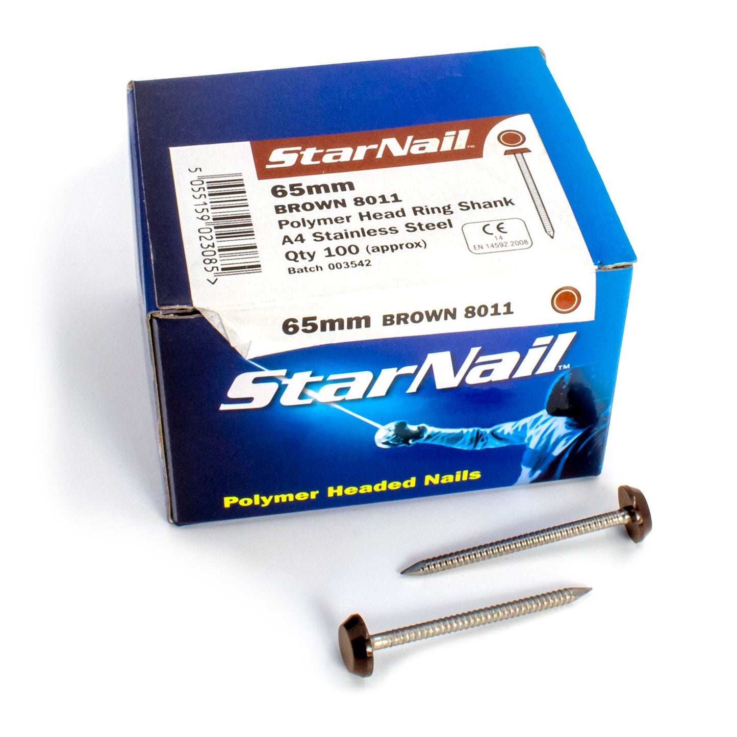 65mm Nails (100 Box) Tan Rapierstar Polymer Headed Pins and Nails Polytop Plastic Fixings