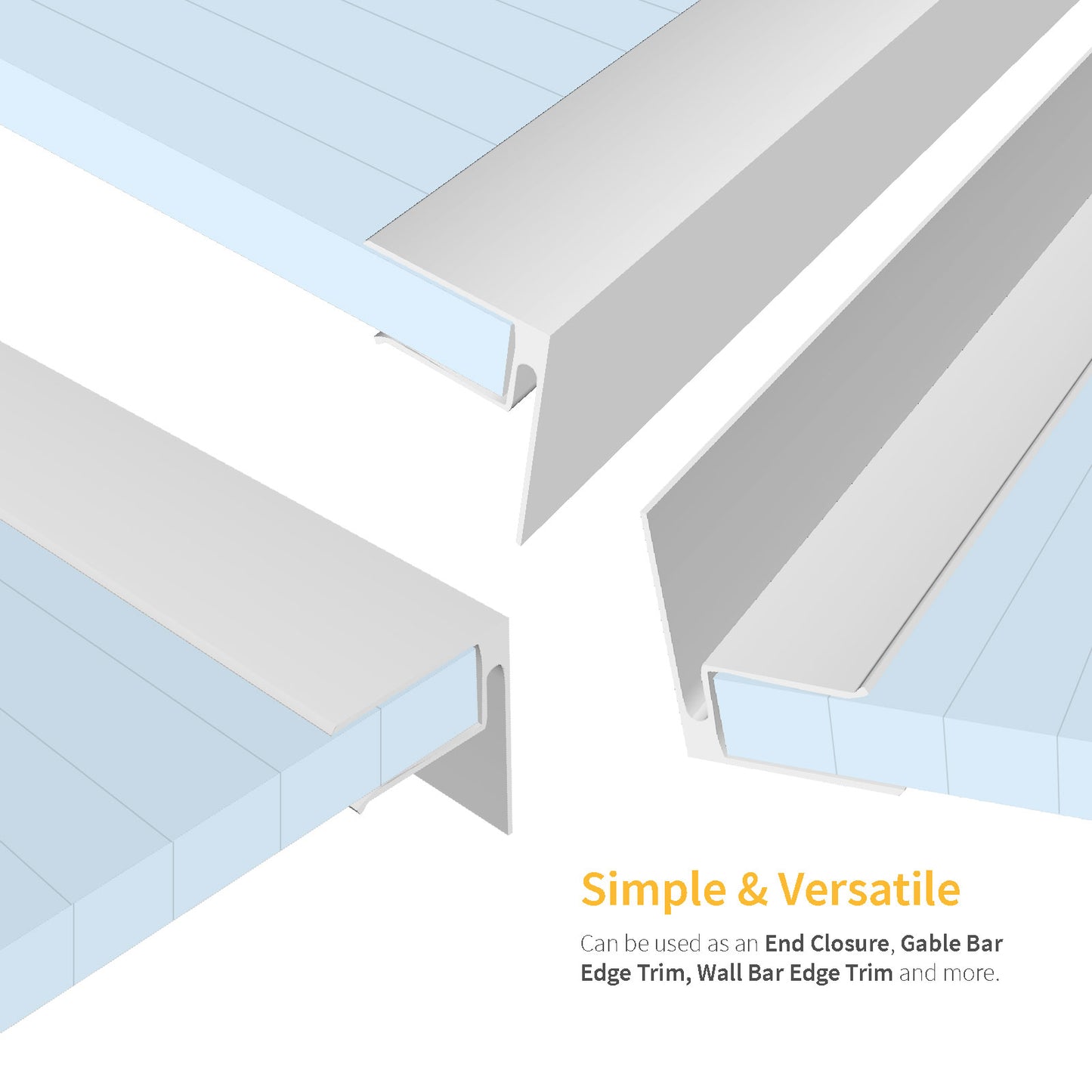 White 4m 10mm Aluminium F-Section Edge Trim