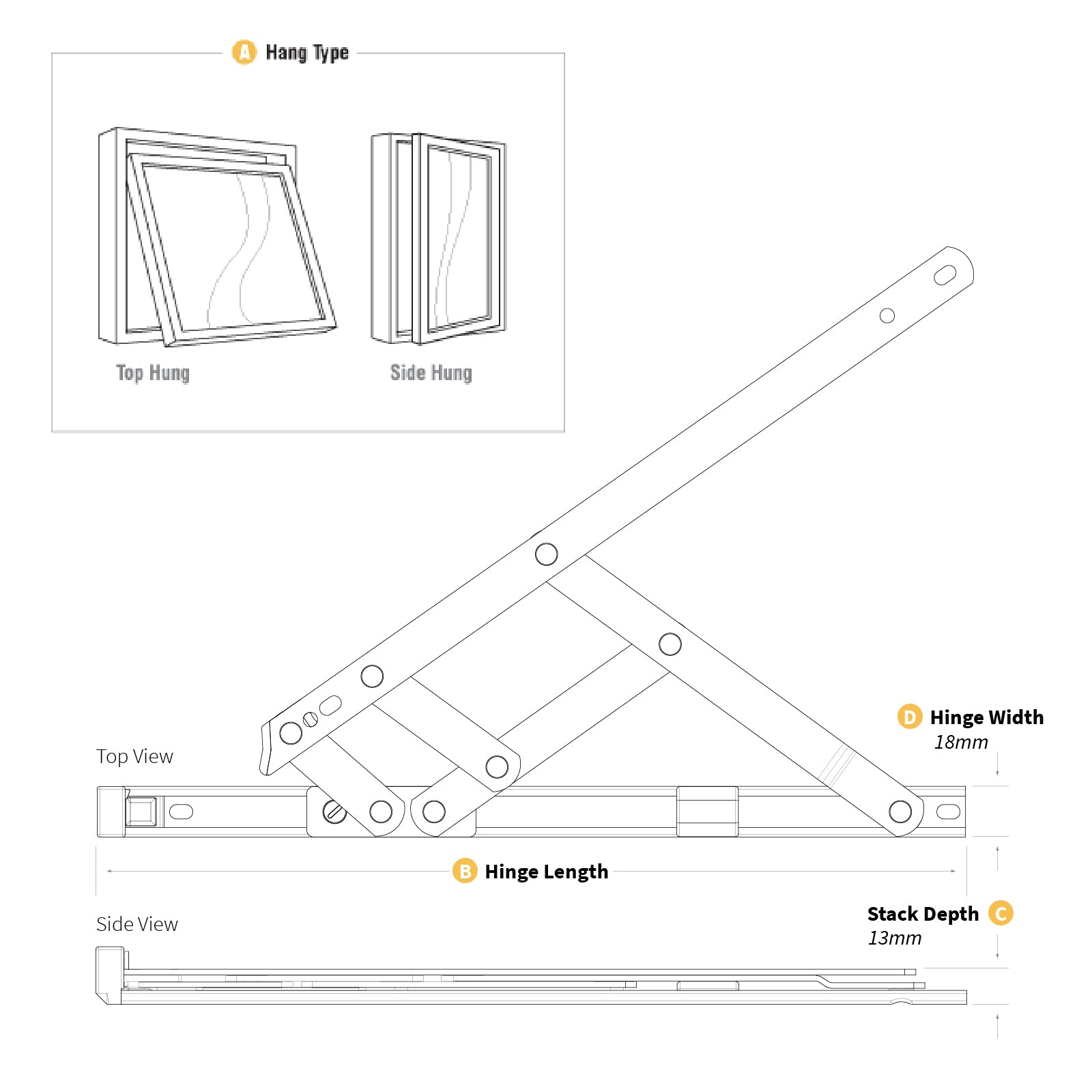 12" Side Hung Defender Window Friction Hinge 12" Side Hung Defender Window Friction Hinge