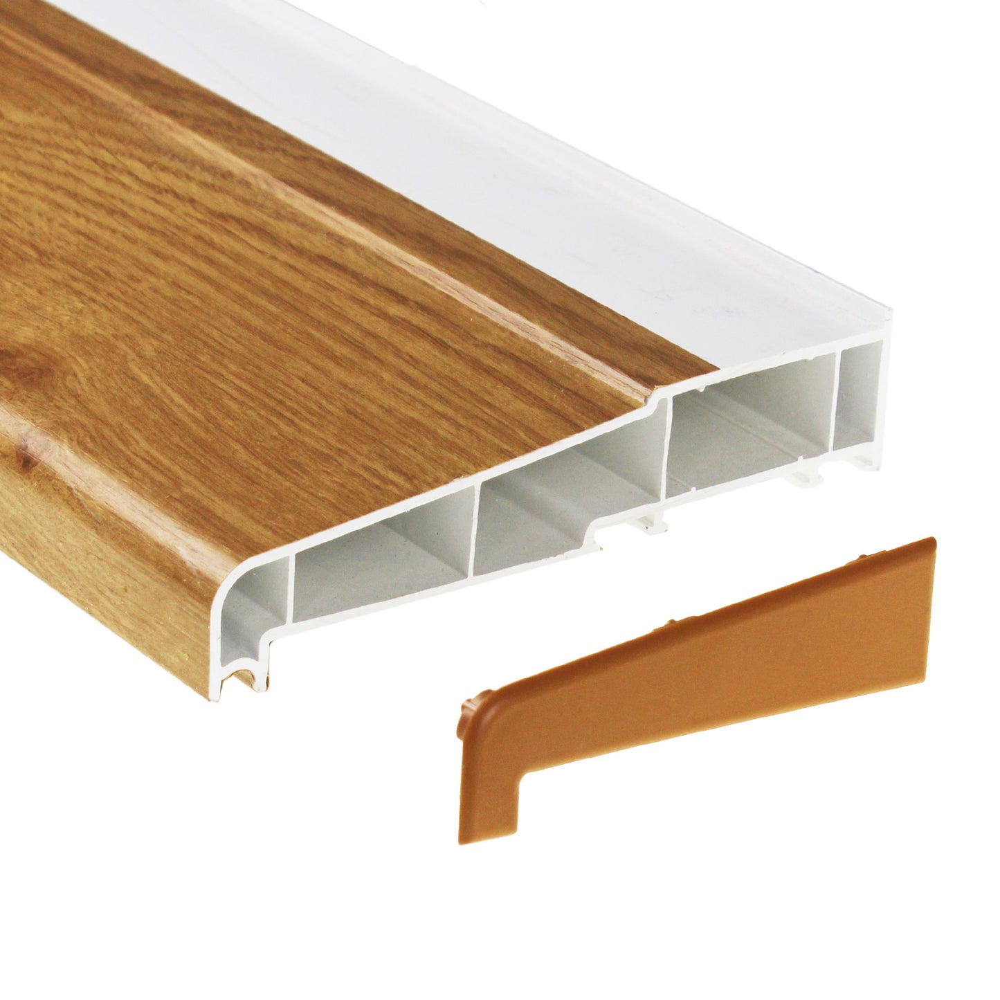 https://www.trulypvc.com/media/image/9e/89/bf/rosewoodgfotqgKCSzNkj.jpg 1m, 150mm Window uPVC Plastic Sill (with End Caps) - White