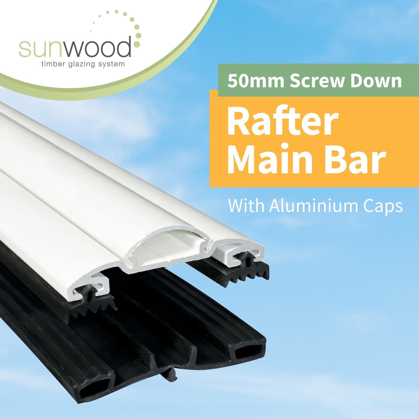 Brown 5m 50mm Sunwood Screw-Down Glazing Main Bar for Conservatory Lean-to Roof