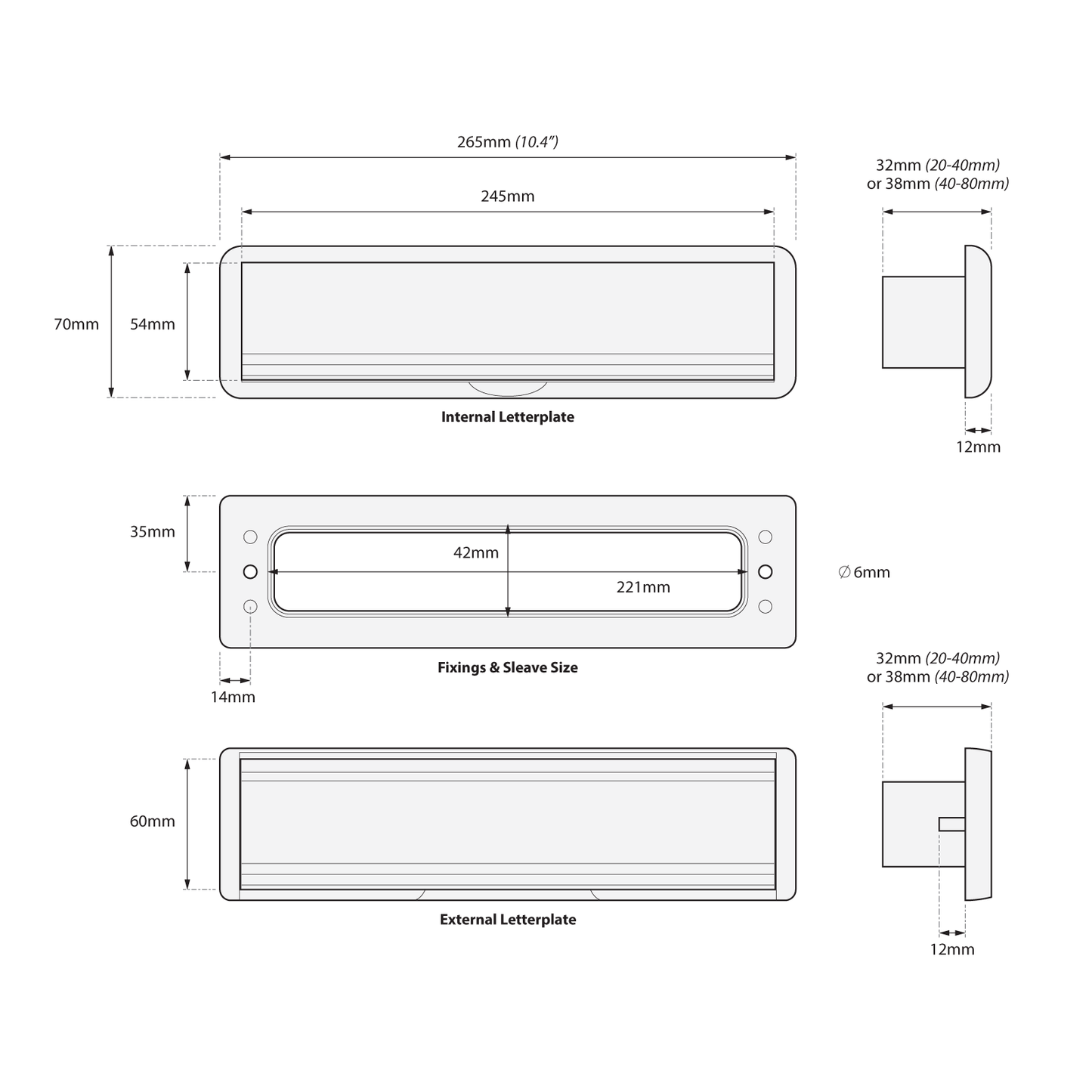 White/Black 20-40mm Yale Yaleseal 10" Letterplate Post box - 20-40mm, Black/Black