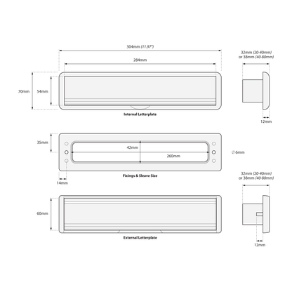 White/Black 20-40mm Yale Yaleseal 12" Letterplate Post box - 20-40mm, Black/Black