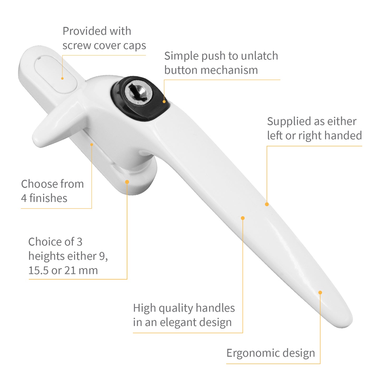 White Left 21mm Yale Sparta Cockspur Window Handle