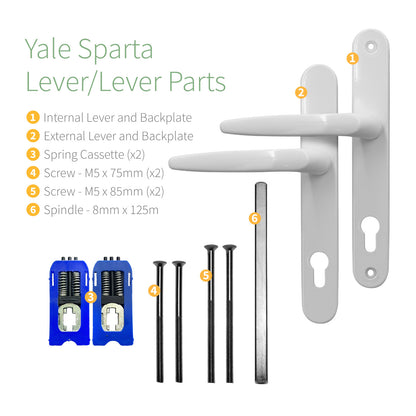 Satin Silver Short Yale Trojan Sparta 92pz Lever/Lever Door Handle Set